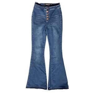 Dollhouse Y2K Button Fly Flare Leg Blue Jeans Womens 5/6 Blue 25X33